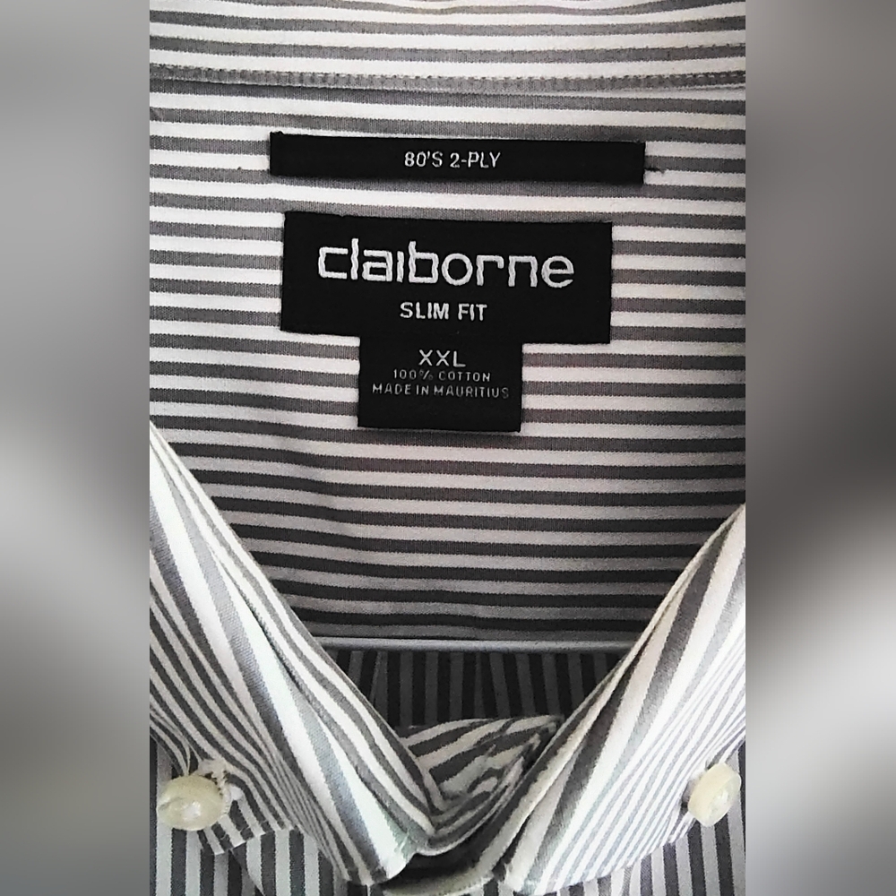 $DROP-Men's Gray/White XXL Slim Fit Buttondown 100% Cotton Shirt.